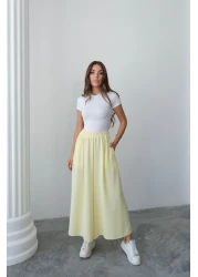 Hatun Atila تنورة بنطلون كريب مزدوجة واسعة القطع بخصر مطاطي - أصفر