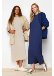  Modest عبوة من قطعتين فستان محبوك باللون الأزرق الداكن والمنك 100% قطن - TCTAW22UK0110