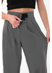 Hazel Women's Anthracite High Waist Velcro Palazzo Trousers.