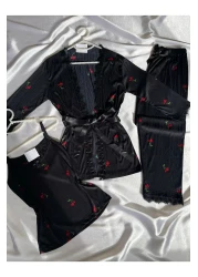 Pijamacs Black Cherry Patterned Pegasus Pajama Set with Apron