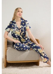  Collection Navy 100% Cotton Floral Knitted Pajamas Set Thmss20Pt0063