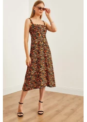 Olalook فستان منقوش متعدد الألوان بسحاب ELB-19000615 نسائي