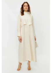  Modest Stone Collar Tie Detail Woven Dress TCTSS23EB00283