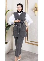 HARMAN BUTİK Women's Beaded Buckle Vest-Pants 2-Piece Set