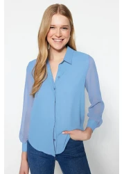  Collection Light Blue Woven Shirt - Transparent Sleeve, Regular Fit TWOAW20GO0116