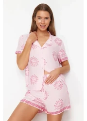  Collection طقم بيجامة منسوجة بنقشة الشمس الوردية مع شورت فيسكوز THMSS24PT00009