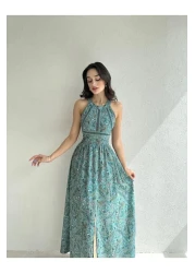 LİSAA BUTİK فستان بيزلي منقوش بدون ظهر