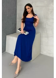 modavingo فستان نسائي ذو لمسة ناعمة من الأمام والخلف وياقة مربعة Sax MDV1001