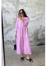  Collection Lilac Straight Cutout Embroidery Detail Midi Woven Dress Twoss25El00061