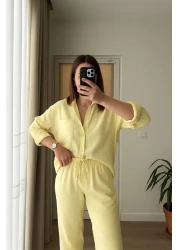 CODER SW Yellow Women's Oversize Muslin Shirt with Pockets