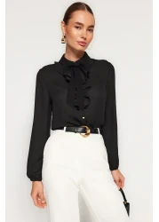  Collection Black Woven Shirt - Removable Bow, Regular Fit TWOAW24GO00164