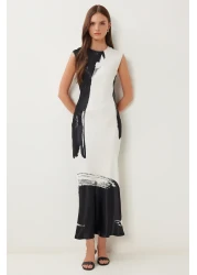 Happiness İstanbul Women's Black Bone Pattern Satin Surface Dress Vw00008