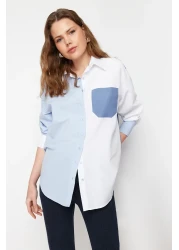  Collection Blue Color Blocked Oversize Wide Fit Woven Shirt TWOSS24GO00136