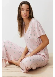  Collection Colorful Flower Patterned Knitted Pajamas Set - THMSS24PT00231
