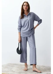  Collection Gray Woven Blouse and Trousers Set - Buttoned, TWOSS24AU00108