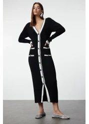 Collection Color Blocked Black Maxi Knitwear Dress - TWOAW24EL00017
