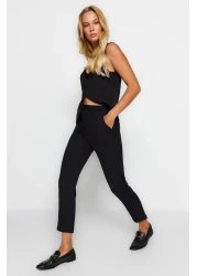  Collection Black Basic Cigarette Narrow Leg Woven Fabric Trousers Twoss19St0038