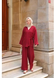 LOCCO Women's Double Breasted Collar Suit Claret Red