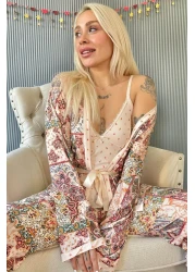 Pijamaevi Salmon Flore Exclusive Knitted Women's Pajamas Set with Dressing Gown