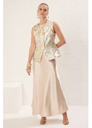  Collection Silver-Gold Ethnic Pattern Jacquard Woven Stylish Bottom Top Suit Tprss25Au00006