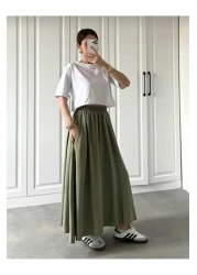 Gülmude Long Elastic Casual Skirt Poplin Fabric