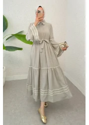 Salih Çelebi فستان بحزام على شكل كم إسباني 2035 - حجر داكن