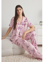  Collection طقم بيجامة منسوجة من الفيسكوز بطباعة حيوانات وردية THMSS25PT00022