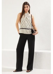  Collection Multicolor Satin Halter Neck Pattern Woven Blouse Twoss25Bz00163