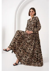 Bigdart 2423 Model Authentic Patterned Brown Dress