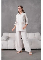 BURRASCA Embroidered Stone Linen Suit