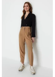  Collection Mink Carrot High Waist Polyviscose Woven Fabric Pants Twoss22Pl0280