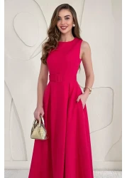 Elbee Fashion Woman فستان فوشيا واسع بياقة رسن