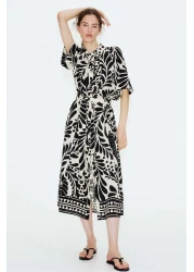 H&M فستان قميص بحزام ربط