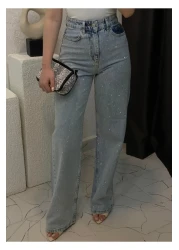 MADAMMERY Shiny Stone Palazzo Light Blue Jean Equivalent