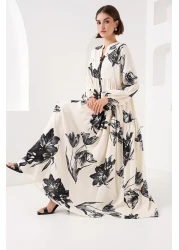 Bigdart 2423 Model Authentic Patterned Dress - D. Cream