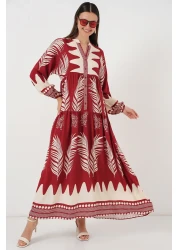 Bigdart 2423 Authentic Patterned Hijab Dress - G.Burgundy