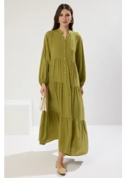  Modest Oil Green Viscose Unlined Woven Dress Tctss24Eb00221