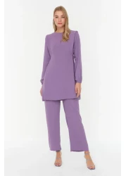  Modest Purple Eyelet Binding Detailed Aerobin Tunic-Pants Set TCTAW22US0092