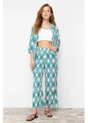  Collection Green Printed Comfortable Cut Stretchy Kimono Knitted Top and Bottom Set TWOSS24AU00103