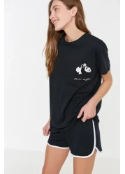  Collection Panda Printed 100% Cotton Navy Blue Tank Top-shorts Pajamas Set - THMSS22PT00005