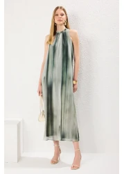  Collection Green Abstract Pattern Straight Cut Binding Detail Maxi Woven Dress Twoss25El00408