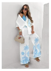 Butik Şenel Palm Printed Linen Shirt Pants Set