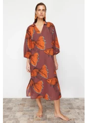  Collection Fish Print Wide Fit Woven 100% Cotton Midi Beach Dress Tbess22El0009