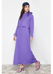  Modest Purple Collar Tie Detailed Woven Dress TCTSS23EB00283