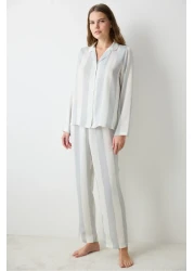 Penti Aria Satin Gray Multicolor Shirt Pants Pajamas Set