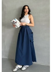 MD trend Women's Belted Big Pocket Detailed Skirt