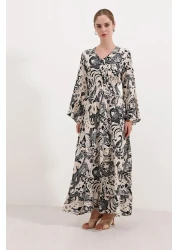 Bigdart 2454 Patterned Long Dress - Black