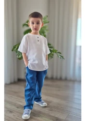 BALKABAĞI Blue - White Oversize Muslin Shirt & Pants Set TYE0032