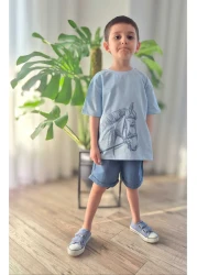 BALKABAĞI مجموعة الصيف للأطفال من قطن الموسلين النيلي الحصان