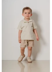 bombe Baby Kids Beige Cotton Shorts 2-Piece Comfortable Set Trend Fashion Bottom Top Set